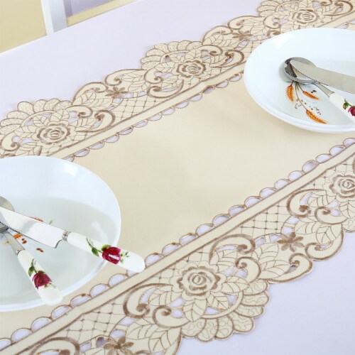 uxcell Table Runner Mat Tassel Flower Embroidery Tablecloth Perspective: bottom