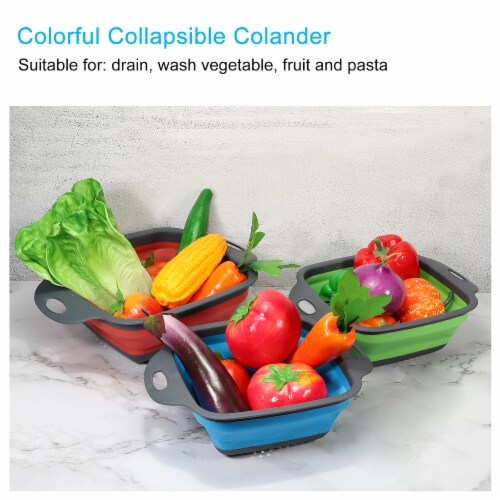 CASA -J Collapsible Colander Set of 2 Small Silicone Square Strainer Perspective: bottom