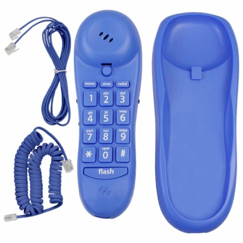 Slimline Blue Colored Phone For Wall Or Desk With Memory Perspective: bottom