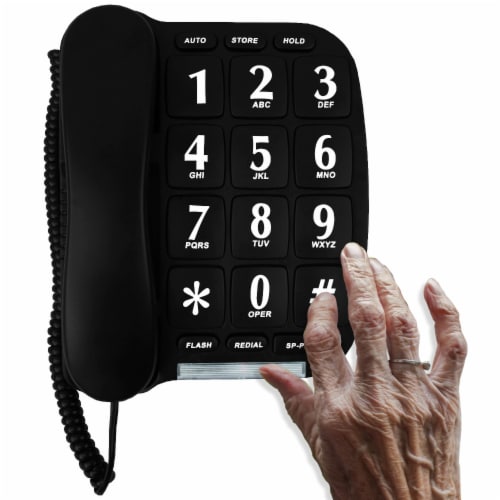 Big Button Phone for Wall or Desk with Speaker and Memory (Black) Perspective: bottom