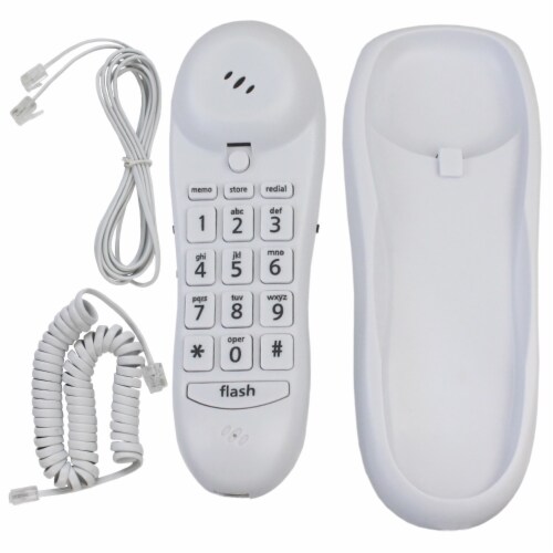 Slimline White Colored Phone For Wall Or Desk With Memory Perspective: bottom