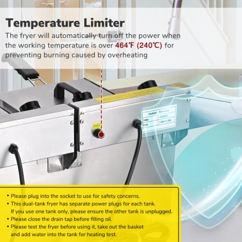 Commercial Electric 23.4L Deep Fryer Dual Tank w/ Timer and Drain Reset Button French Fry Perspective: bottom