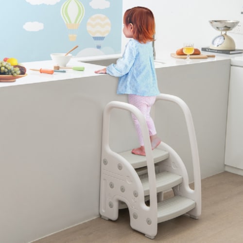 Slickblue 3Step Stool with Safety Handles and Nonslip Pedals for