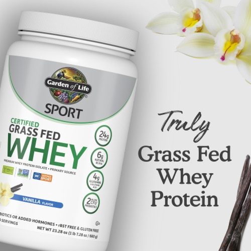Garden of Life SPORT Certified Grass Fed Whey with Premium Isolate 24g Protein Vanilla Powder Perspective: bottom