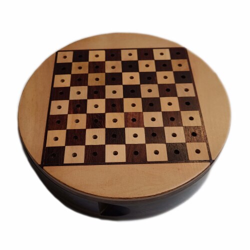 WE Games Round Wooden Travel Chess Set with Pegged Chessmen – 6 inches Perspective: bottom