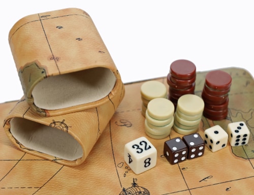 WE Games Tan Map Design Magnetic Backgammon Set, Leatherette, Travel Size Perspective: bottom