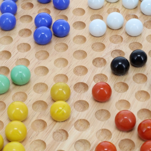 WE Games Solid Wood Chinese Checkers Set with Glass Marbles 11.5