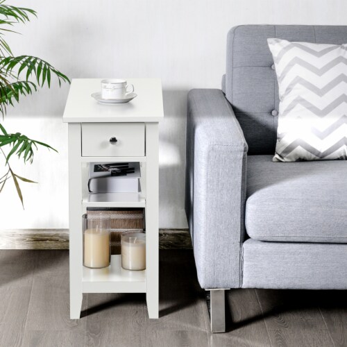 Set of 2 3Tier Nightstand Bedside Side End Table w/Double Shelves Drawer White Perspective: bottom