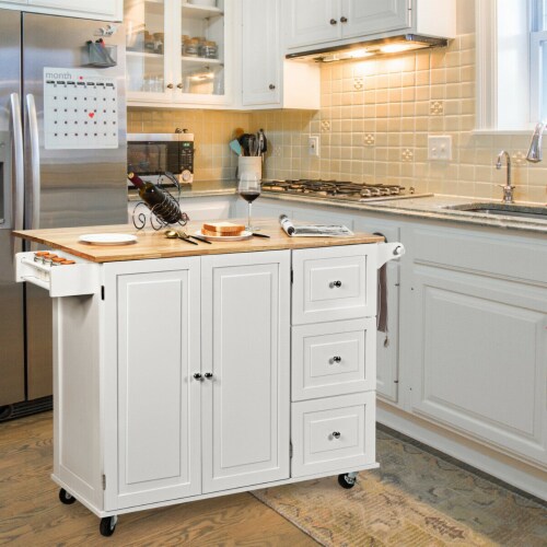 Gymax Drop-Leaf Kitchen Island Trolley Cart Wood Storage Cabinet w/ Spice Rack Black Perspective: bottom