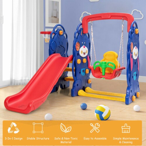 Gymax 3 in 1 Toddler Climber and Swing Set Kid Climber Slide Playset w/Basketball Hoop Perspective: bottom