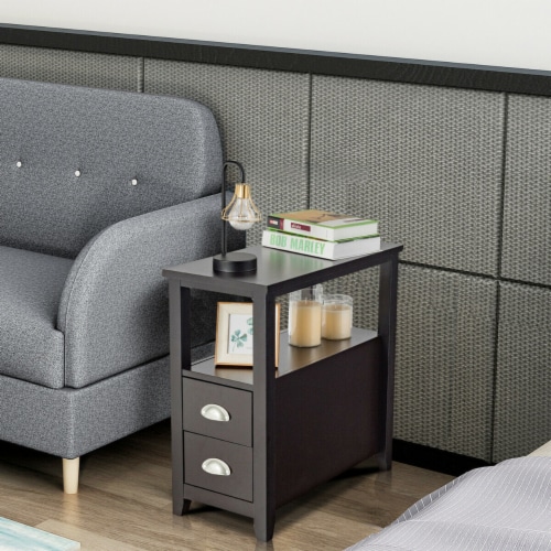 End Table Space Saving Rectangular Bedside Table W 2 Drawers Shelf Espress 1 unit Smith s Food and Drug