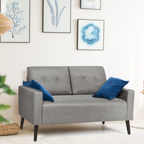 Costway Modern Loveseat Sofa 55'' Upholstered Chair Couch with Soft Cloth Cushion Grey Perspective: bottom