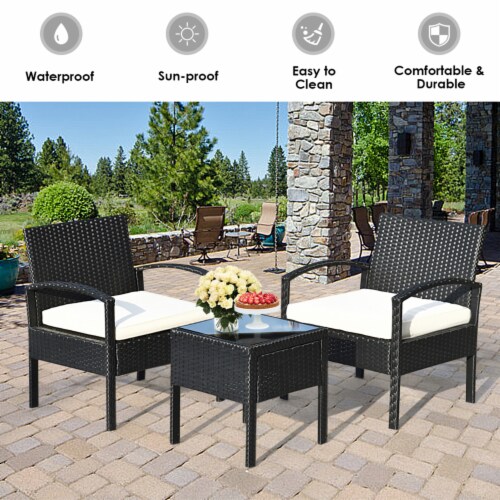 3PCS Patio Rattan Furniture Set Conversation Sofa Cushioned Coffee Table Garden Perspective: bottom