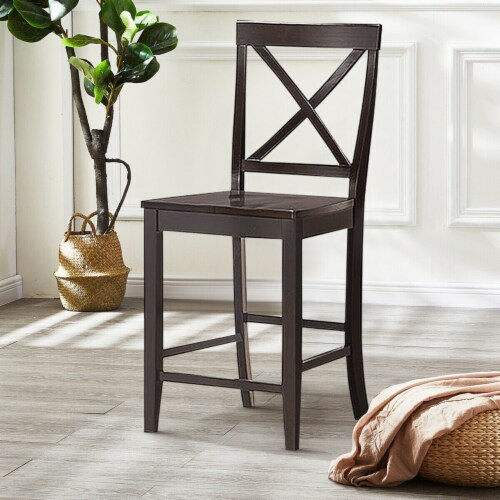 Gymax Set of 2 24'' Counter Height Barstools Kitchen Dining Chairs Rubber Wood Frame Perspective: bottom
