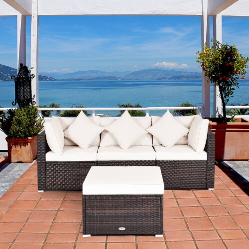 4PCS Rattan Patio Sofa Conversation Set Outdoor Furniture Set w/ Cushion Perspective: bottom