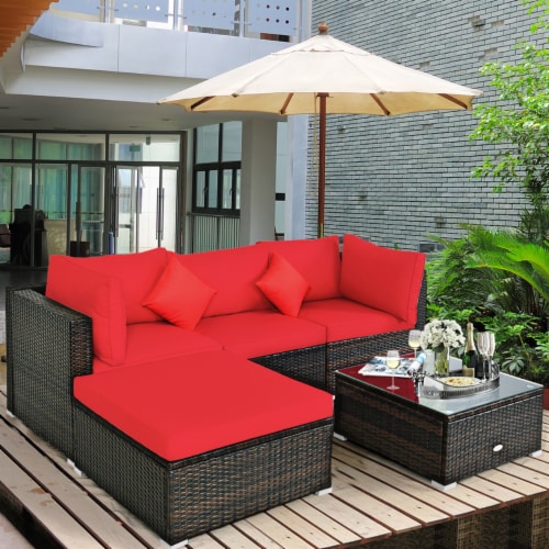 5pcs Outdoor Sectional Set Wicker Patio Sofa Set with Cushions