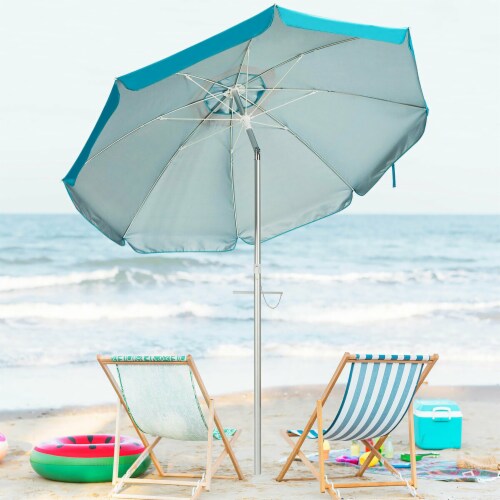 Costway 6.5FT Patio Beach Umbrella Sun Shade Tilt W/Carry Bag Blue Perspective: bottom