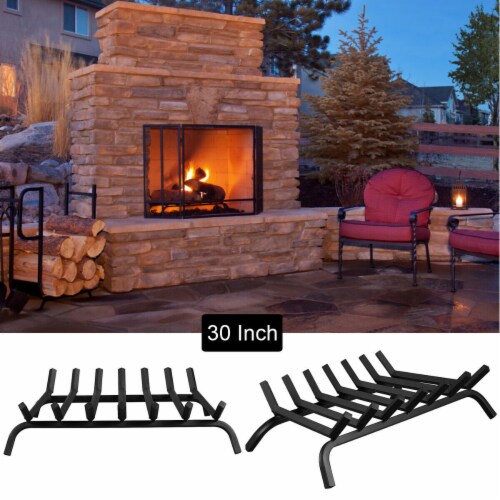 Gymax 30'' Iron Fireplace Log Grate 3/4'' Heavy Duty Steel Firewood Burning Rack