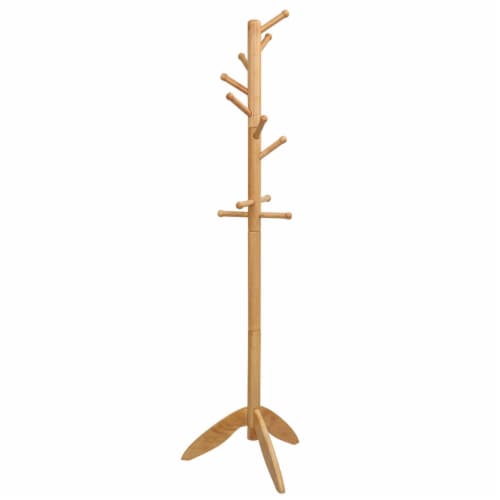 Gymax Wooden Coat Rack Hanger Hall Tree Entryway w/ 10 Hooks 2 Heights Oak Perspective: bottom