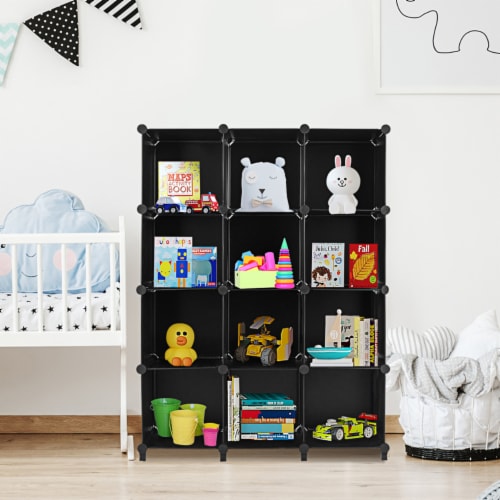 Gymax 12 Cube Storage Organizer Plastic Organizer Units w/ Steel Frame Black Perspective: bottom