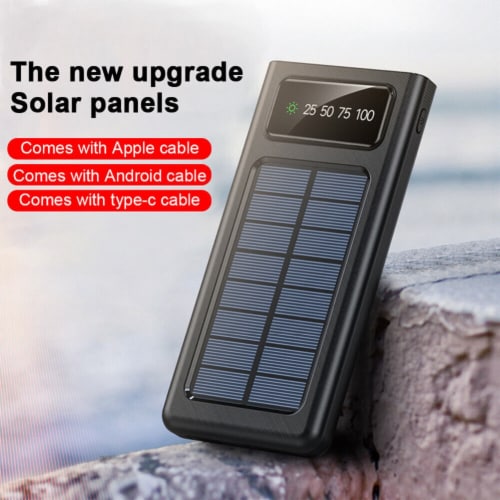 Solar Power Bank 20000Mah Built In 4 Cables Portable Charger W Dual LED Flash Perspective: bottom