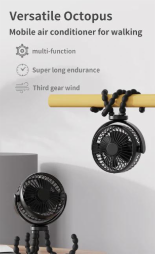 Mini Stroller Fan Clip-on for Baby, Rechargeable, Handheld and USB Cooling Fan Perspective: bottom
