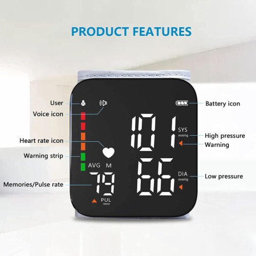 Automatic Adjustable Wrist Digital Blood Pressure Monitor Large LED Backlit Display Perspective: bottom