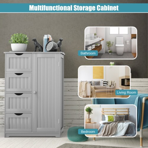 Costway Floor Cabinet Multifunction Bathroom Storage Organizer Rack w/2  Drawers