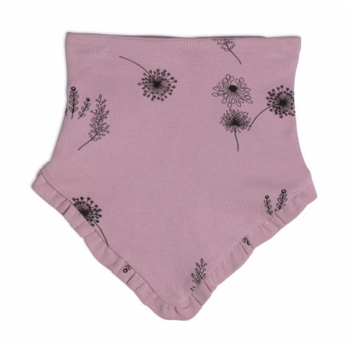 Organic Cotton Hat And Bib Set Printed Flowers Dusty Purple Perspective: bottom