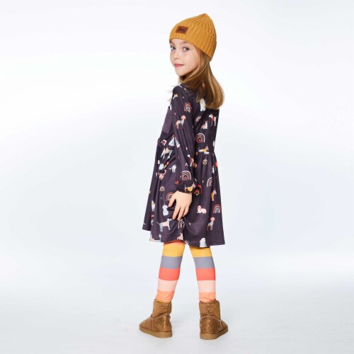 Printed Poodles Long Sleeve Dress Perspective: bottom