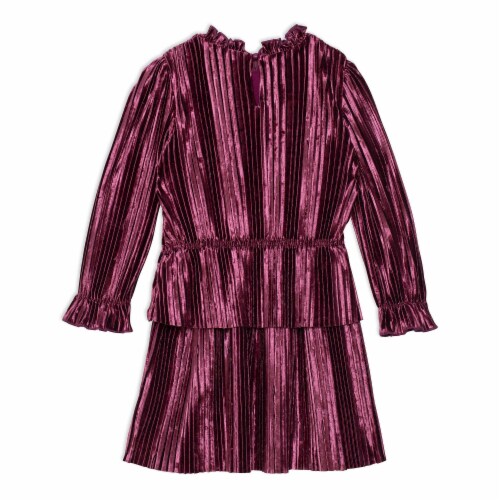 Long Sleeve Crinkle Dress Red Violet Perspective: bottom