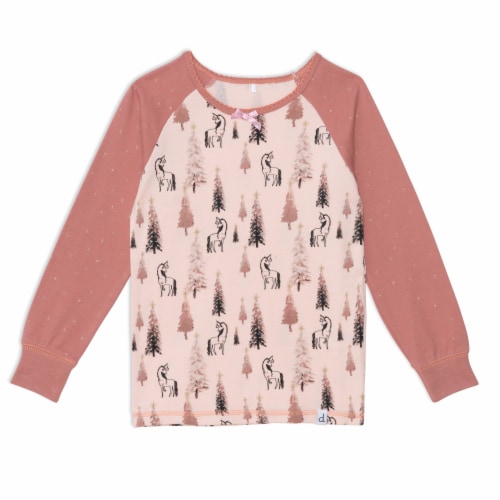 Organic Cotton Two Piece Printed Pajama Set With Unicorns And Trees Perspective: bottom