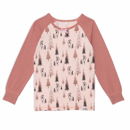 Organic Cotton Two Piece Printed Pajama Set With Unicorns And Trees Perspective: bottom