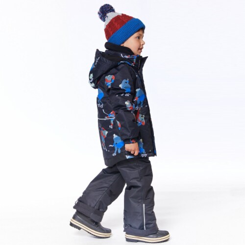 Two Piece Snowsuit Printed Hockey Players Black Perspective: bottom