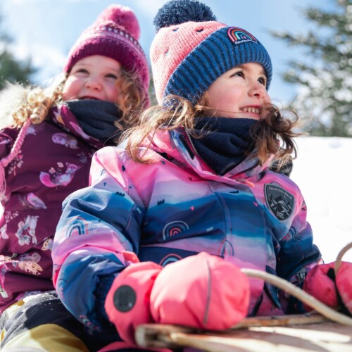 Printed Rainbow Two Piece Snowsuit Coral Pink And Navy Blue