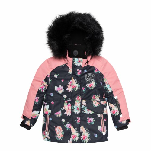 Printed Unicorns Two Piece Snowsuit Coral And Black Perspective: bottom