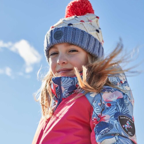 Printed Frosted Flowers Two Piece Snowsuit Navy Blue And Red Perspective: bottom