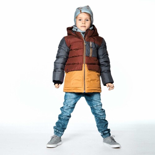 Tricolor Puffy Jacket Barn Red, Yellow And Dark Grey Perspective: bottom