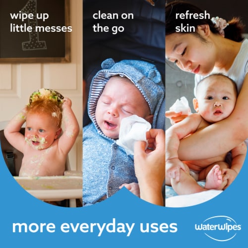 WaterWipes Plastic-Free Original-baby Wipes, 99.9% Water Based Wipes,  Unscented & Hypoallergenic for Sensitive Skin, 240 Count (4 packs),  Packaging