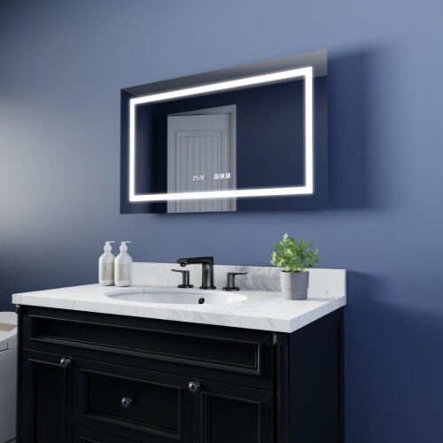 ExBrite 40  W x 24  H Bathroom Led Light Mirror Anti Fog with Digital Clock Lighted Vanity Perspective: bottom