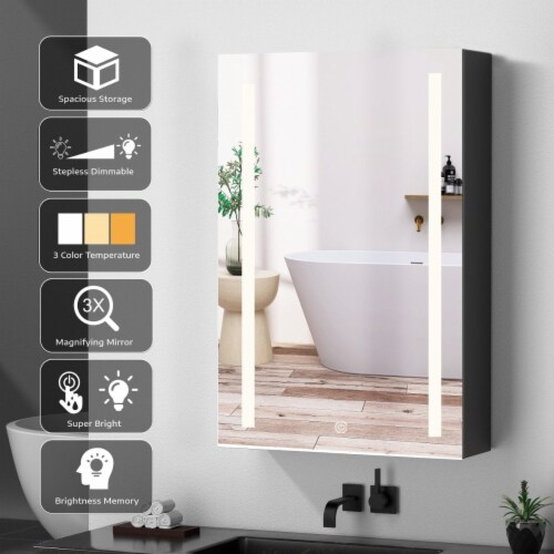 ExBrite 40  W x 30  H LED Bathroom Medicine Cabinet Surface Mount Double Door Lighted Perspective: bottom