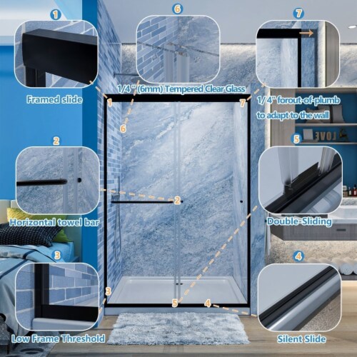Glide 4448 Wide X 70 High Sliding Glass Shower Doors Frame In Black