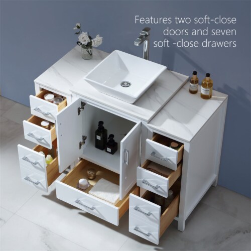 ExBrite 48“ Modern Wood Bathroom Vanity with Sink White Perspective: bottom