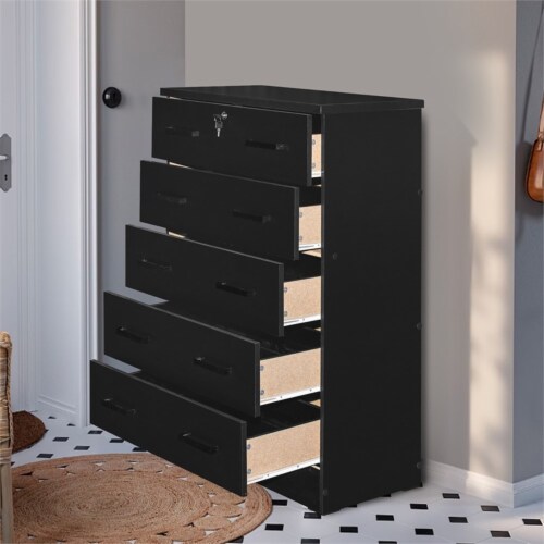 Better Home Products Cindy 5 Drawer Chest Wooden Dresser