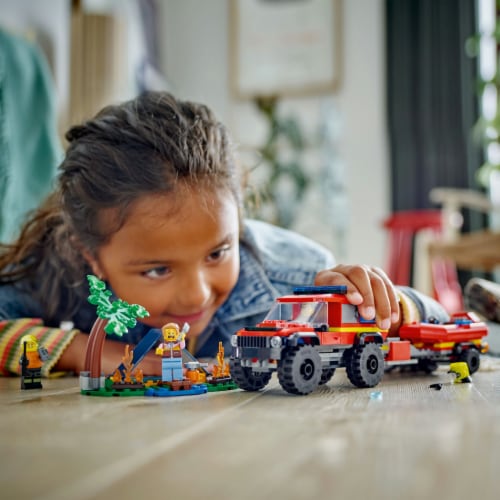 LEGO® City 4x4 Fire Truck with Rescue Boat Building Set Perspective: bottom