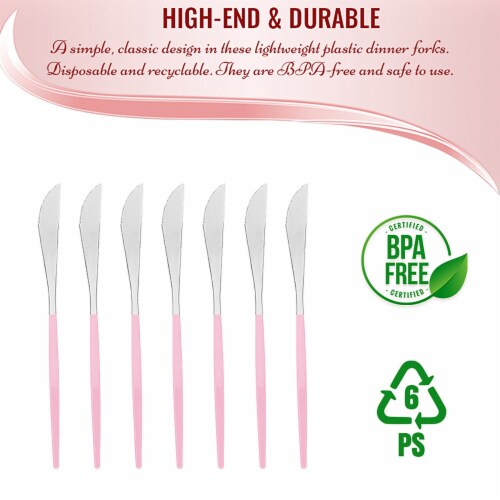 240 Knives - Silver with Pink Handle Moderno Disposable Plastic Dinner Knives Perspective: bottom