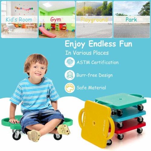 Kids Sitting Scooter Floor Scoot Board with Handles Universal Casters 4