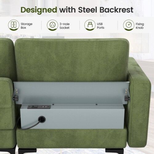 Upholstered Modular 3-Seater Sectional Sofa Couch w/ 2 Bolsters USB Ports & Socket Perspective: bottom