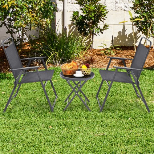 3PCS Folding Patio Bistro Set Outdoor Furniture Set w/ Steel Frame Perspective: bottom