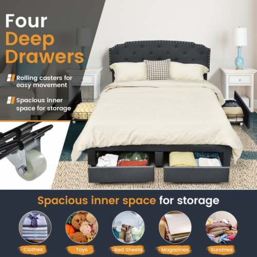 Full Platform Bed Frame with 4 Storage Drawers Adjustable